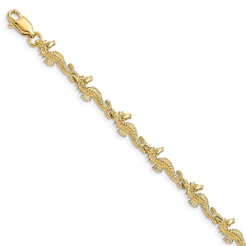 Women’s stretch bracelets-14k Polished and Textured Seahorse Link Bracelet-WBC-FB1696-7.5