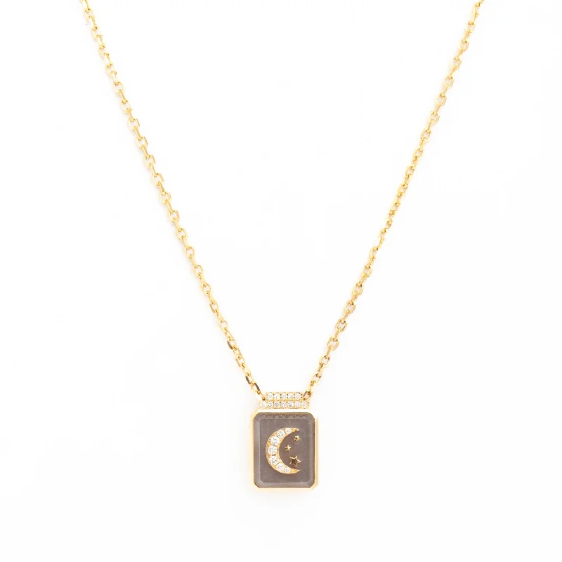 Women’s personalized necklaces-Crescent Moon on Grey Moonstone Signet Necklace