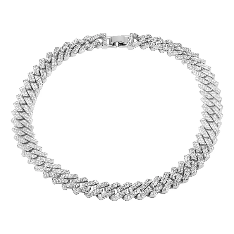 Women’s minimalist necklaces-Rhodium Plated Edgy Cuban Crystal Chain Necklace