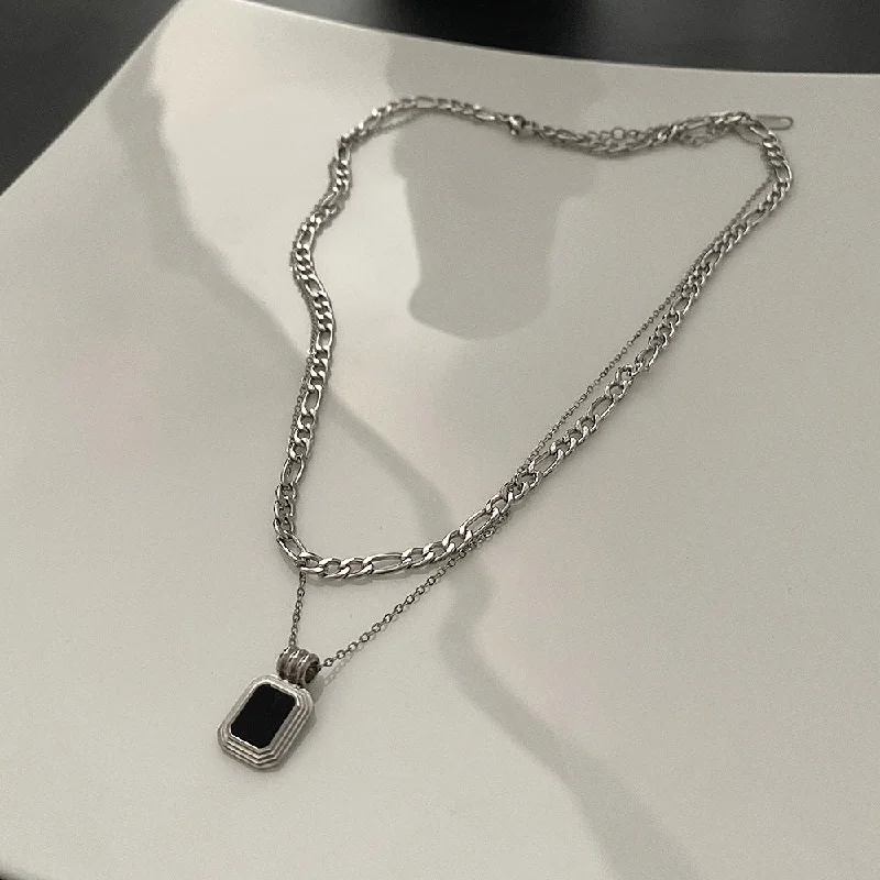 05-I 17 Titanium Steel Square Necklace Silver