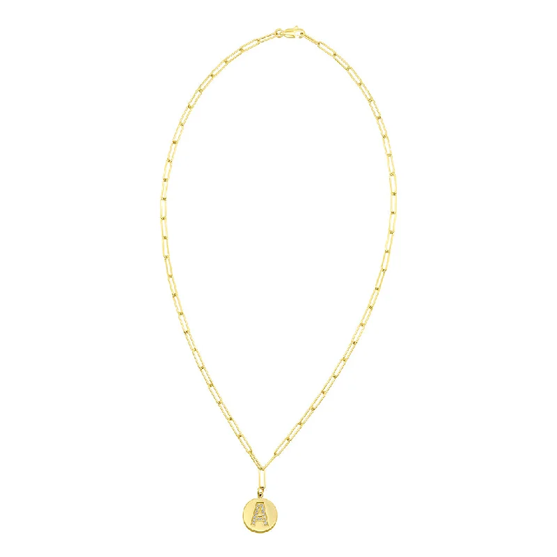 Women’s gold necklaces-Tarnish Resistant 14k Gold Plated Pave Crystal Initial Disc Paperclip Necklace