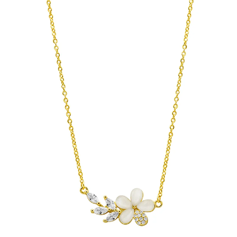 Women’s moonstone necklaces-14k Gold Plated Crystal Flower Branch Leaf Necklace Gold