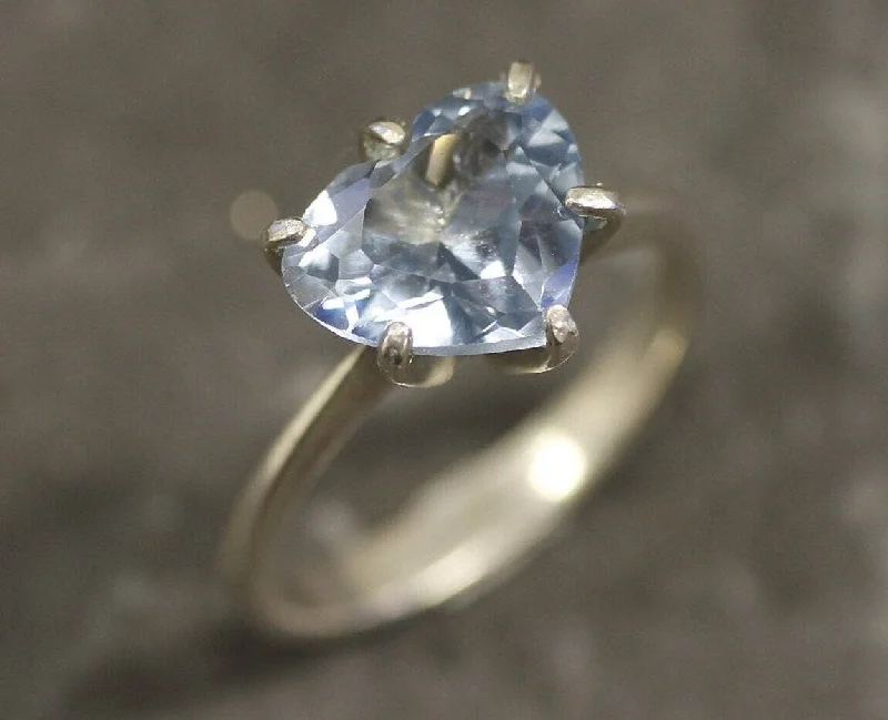 Blue Heart Ring - Natural Blue Topaz,  Heart Engagement Ring