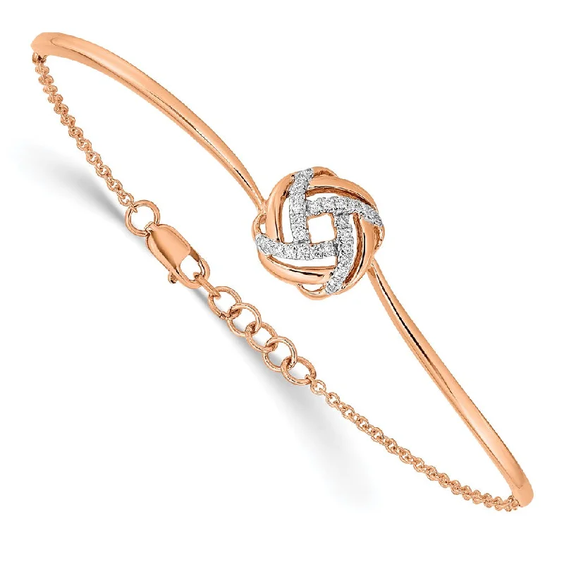 Women’s diamond bangles-14k Rose Gold Polished Diamond Love Knot 7in w/.5in ext Bracelet-WBC-BM6889-012-RA