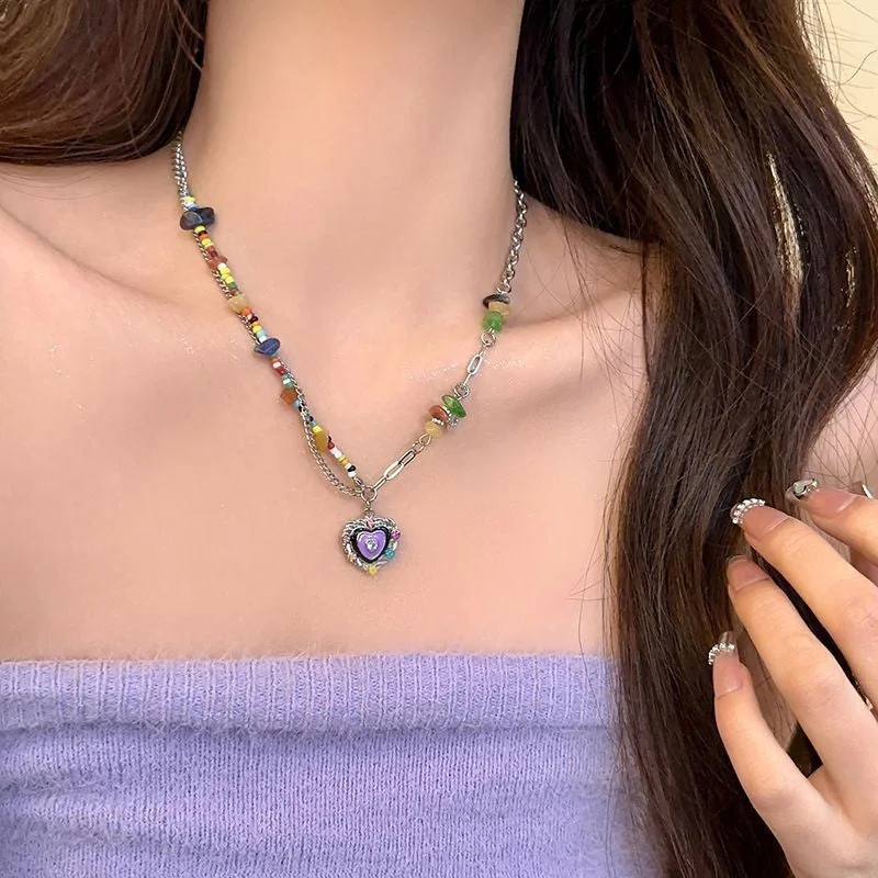 Colorful Stone Love Necklace