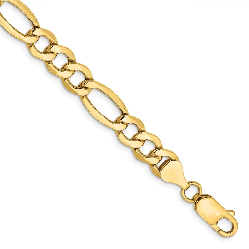 Women’s bridal bracelets-14k Yellow Gold 7.3mm Semi-Solid Figaro Chain Bracelet, 9"