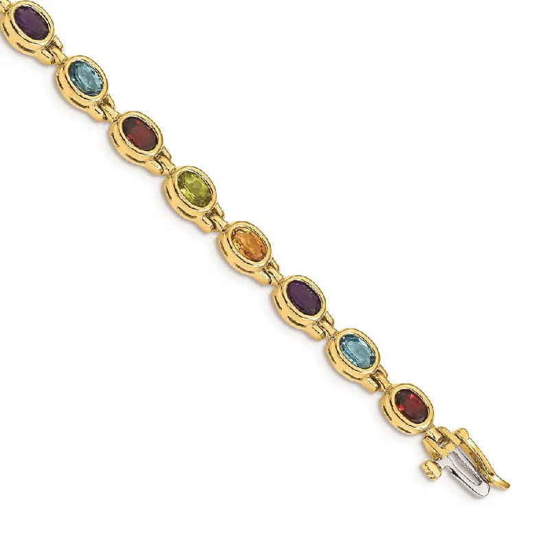 Women’s diamond bangles-14k Oval Gemstone Rainbow Bracelet-WBC-CB698-7