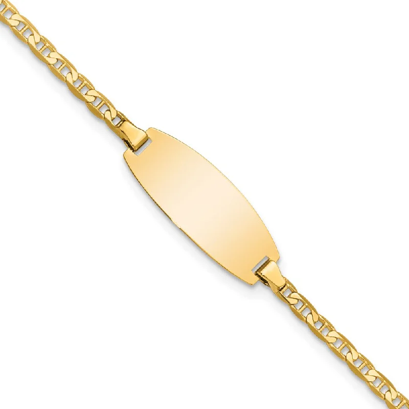 Women’s gold chain bracelets-14k Oval Anchor ID Bracelet-WBC-LID86-5.5