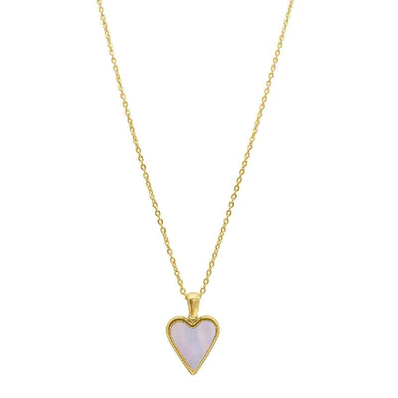 Women’s two-tone necklaces-Tarnish Resistant 14k Gold Plated White Mother of Pearl Heart Necklace