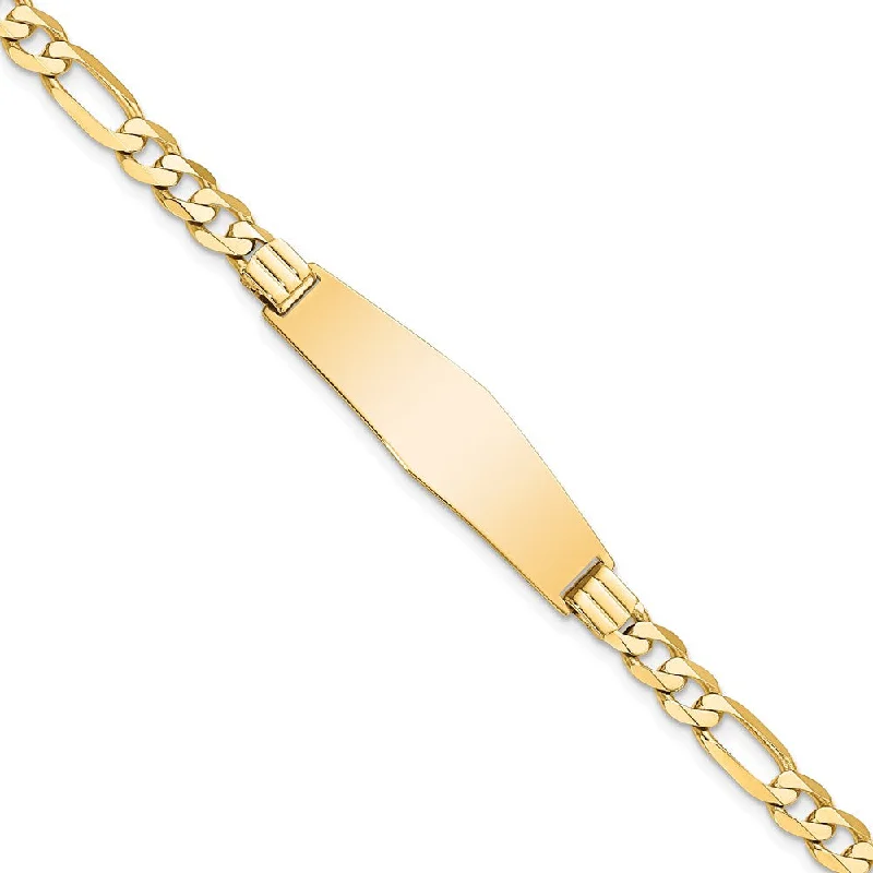 Women’s gold bangles-14k Flat Figaro Link Soft Diamond Shape ID Bracelet-WBC-LID78C-8