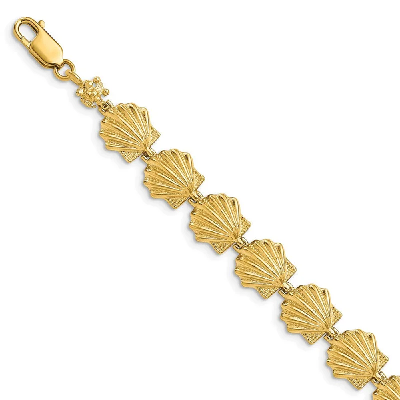 Women’s gold tennis bracelets-14k Scallop Shell Bracelet-WBC-FB1678-7.25