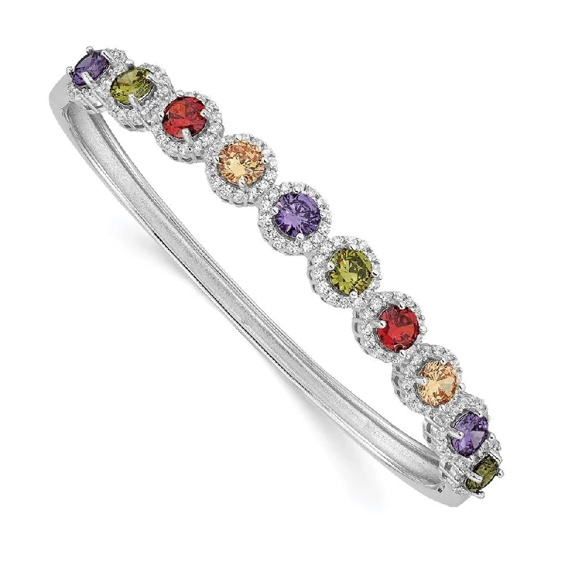 Women’s elegant bracelets-925 Sterling Silver Rhodium-plated Colorful Cubic Zirconia Bangle Bracelet