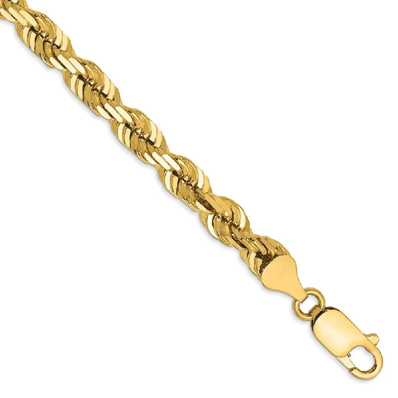 Women’s engraved bangles-14k Yellow Gold 5.5mm Diamond-Cut Rope with Lobster Clasp Chain Bracelet, 7"