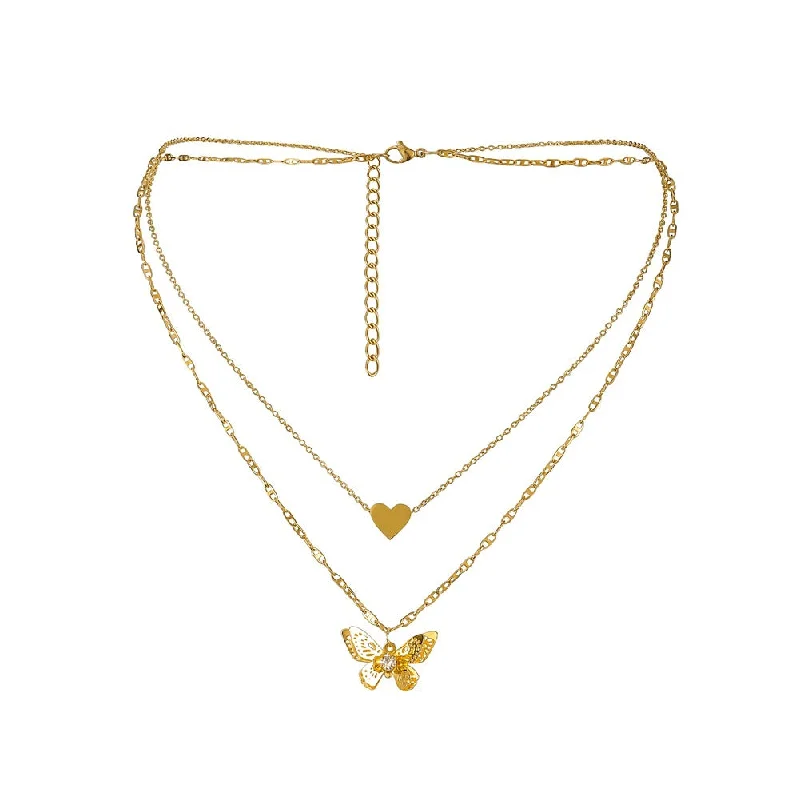 X2087 Heart Butterfly Double-Layer Necklace