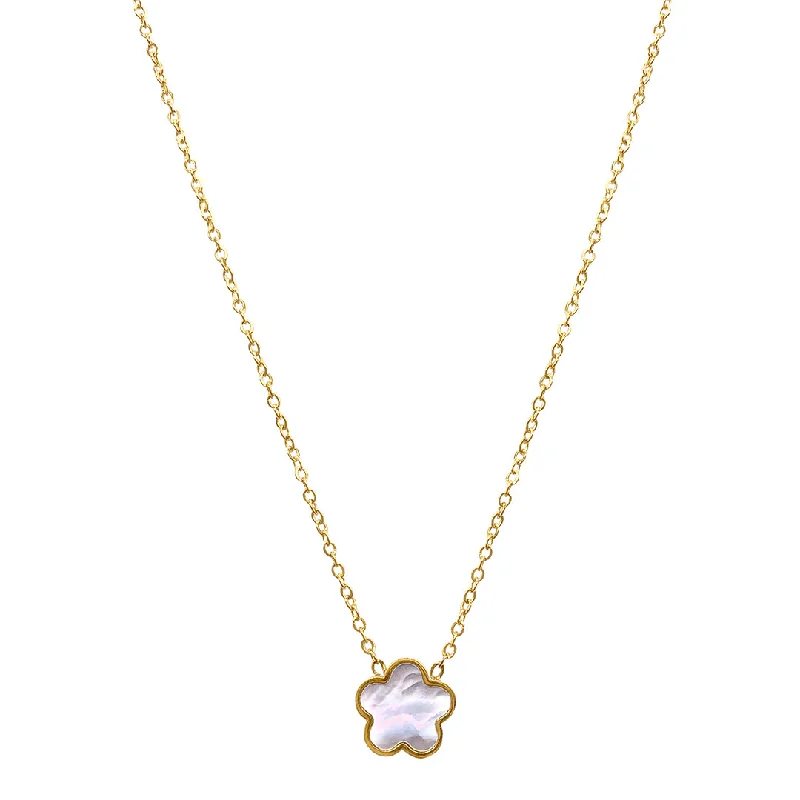 Women’s sterling silver necklaces-14k Gold Plated White Mother of Pearl Clover Necklace