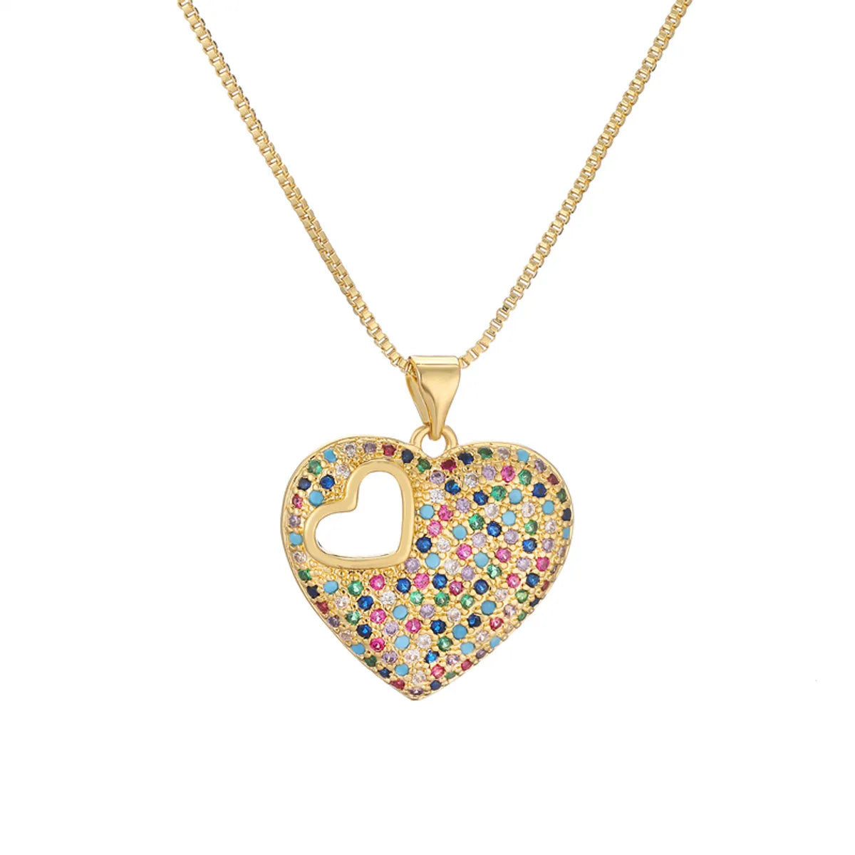 Women’s designer pendant necklaces-Simple Style Heart Shape Copper Plating Inlay Zircon Gold Plated Pendant Necklace