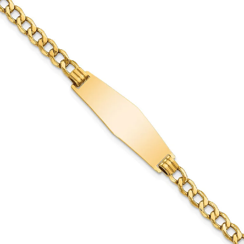 Women’s trendy bracelets-14k Semi-solid Soft Diamond Shape Curb Link ID Bracelet-WBC-DCID110C-7