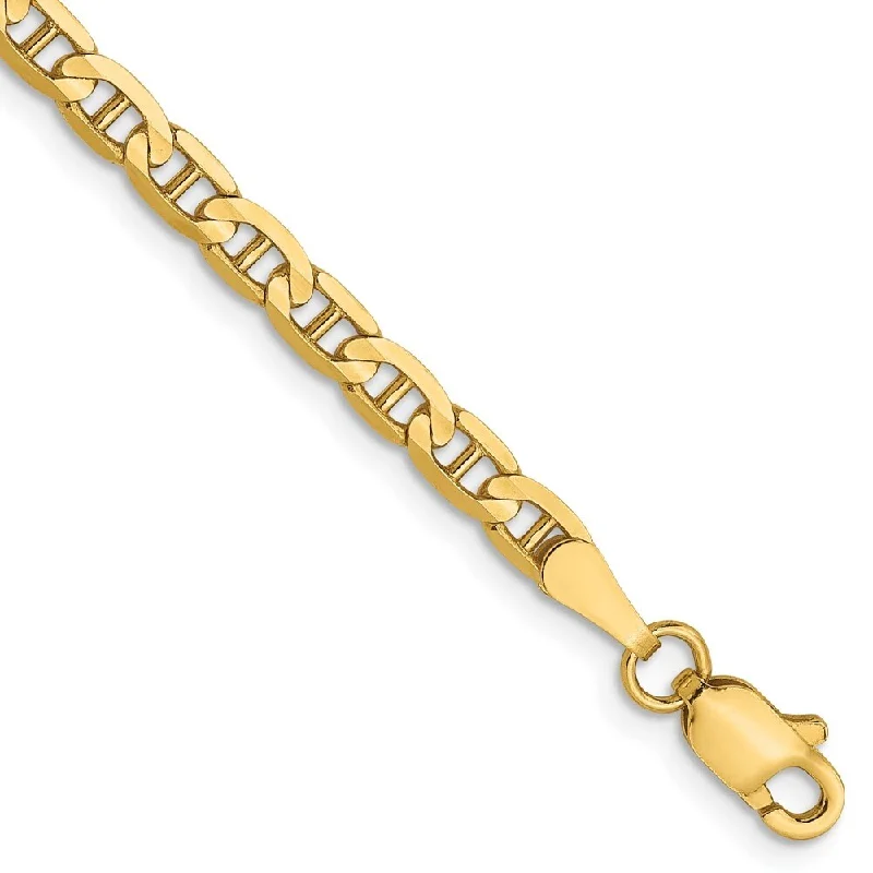 Women’s floral bangles-14k Yellow Gold 3mm Concave Anchor Chain Bracelet, 7"