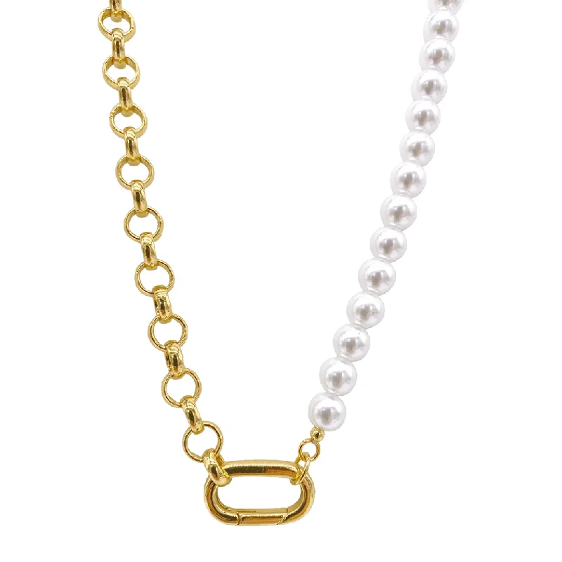 Women’s custom gemstone necklaces-14k Gold Plated Pearl Chain Half and Half Necklace