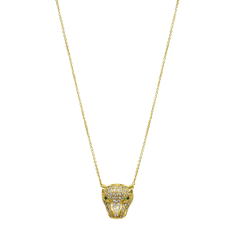 Women’s rose gold necklaces-14k Gold Plated Crystal Jaguar Necklace