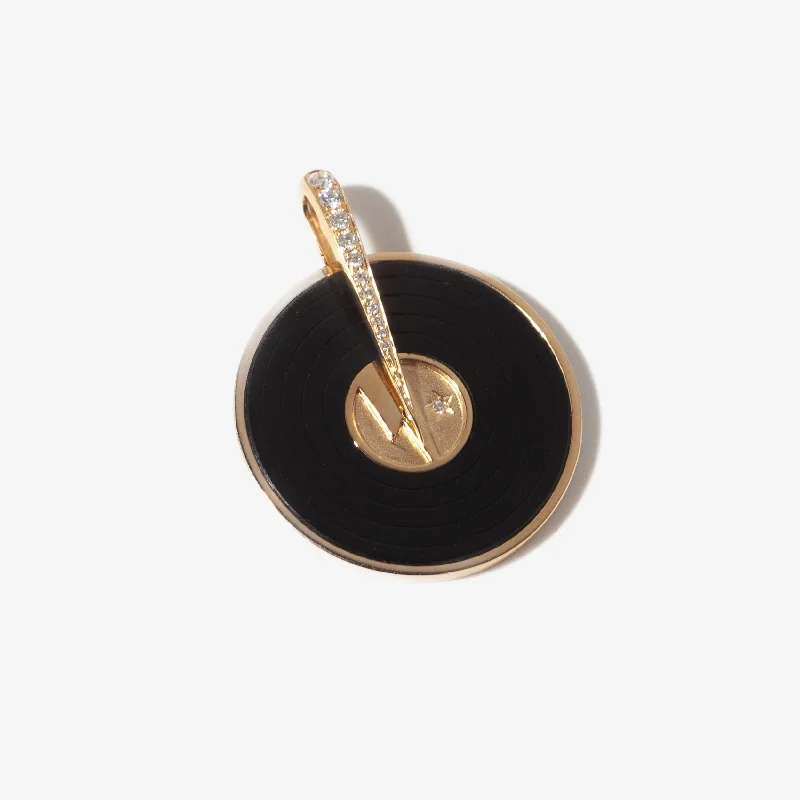 Women’s long chain necklaces-Onyx Ziggy Record Pendant