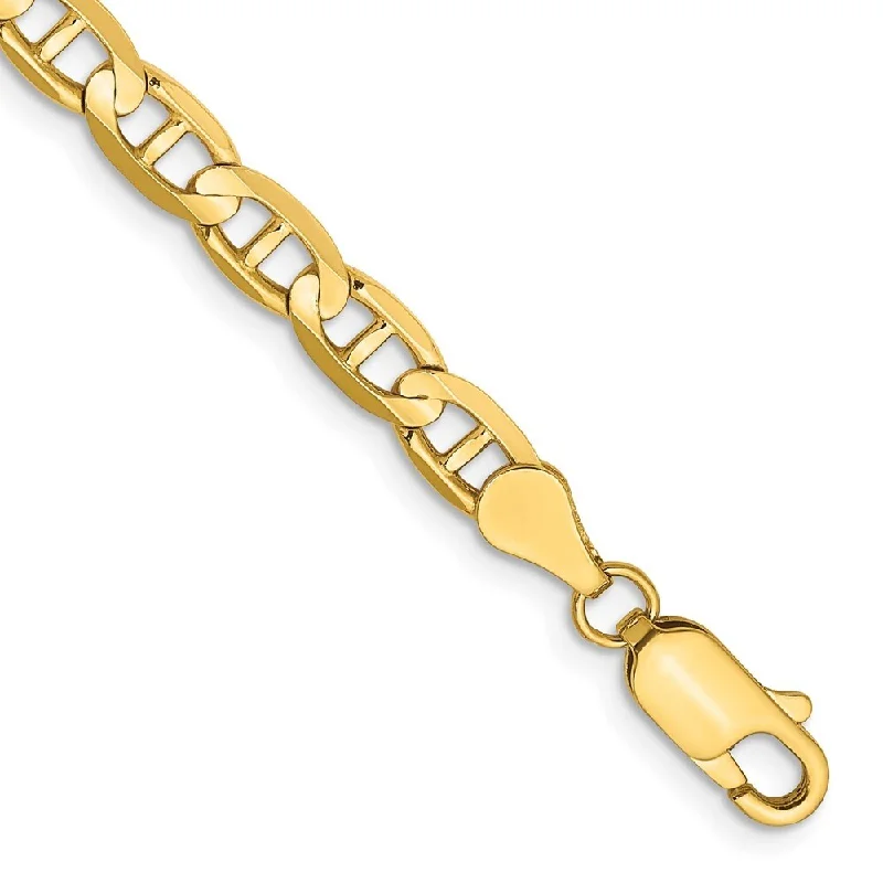 Women’s stretchable bracelets-14k Yellow Gold 4.5mm Concave Anchor Chain Bracelet, 7"