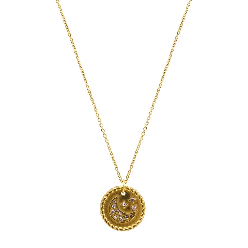 Women’s fashion necklaces-Tarnish Resistant 14k Gold Plated Celestial Disc Necklace