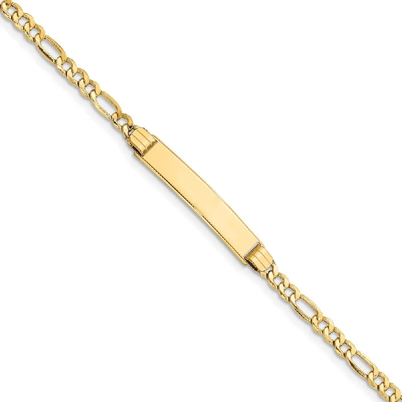 Women’s simple bracelets-14k Semi-solid Polished Figaro Link ID Bracelet-WBC-DCID107-7