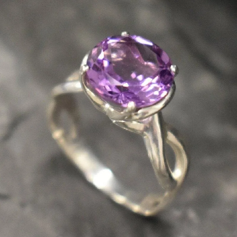 Purple Diamond Ring - Genuine Amethyst Ring - Purple Engagement Ring