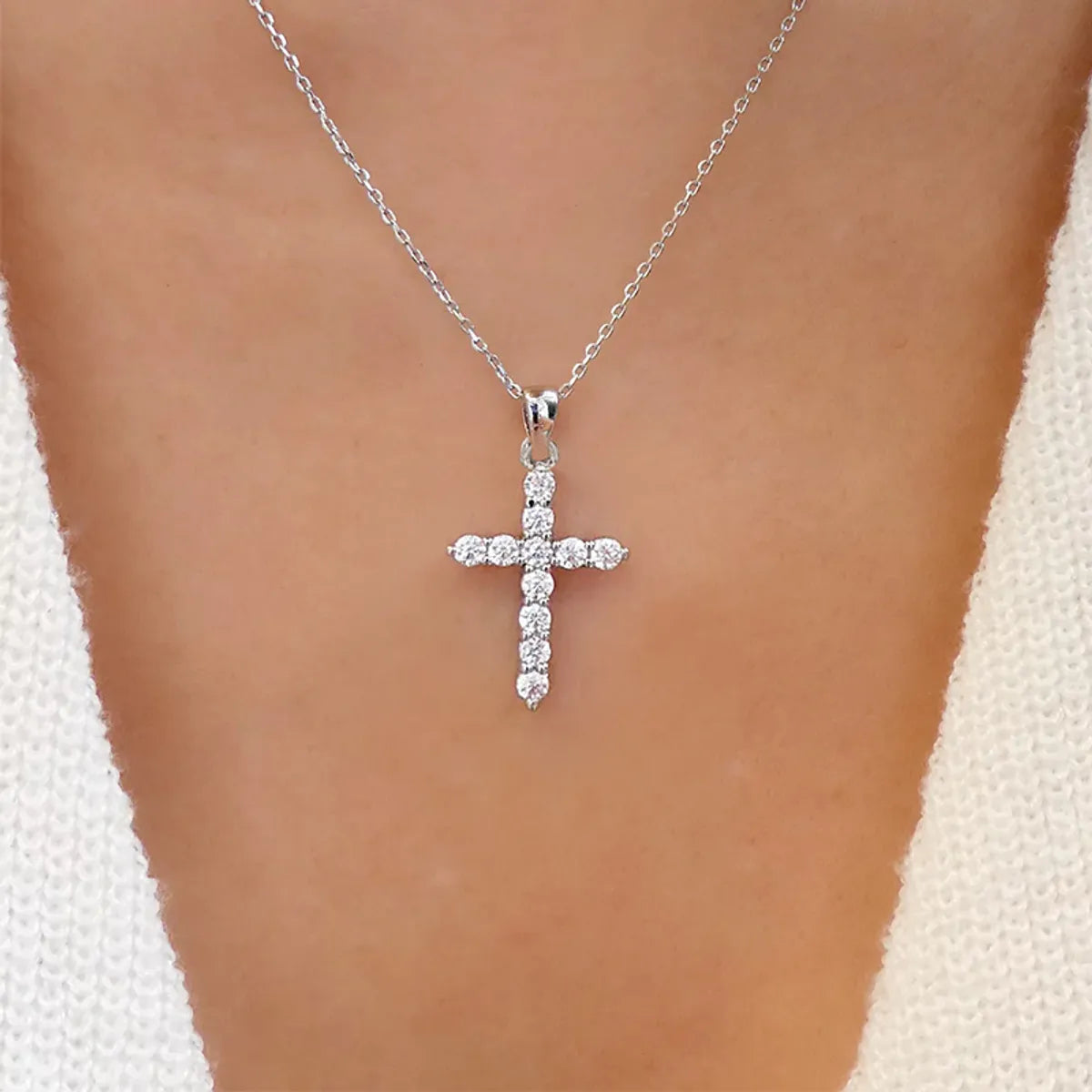 Women’s large pendant necklaces-Simple Style Cross Alloy Inlay Artificial Gemstones Women's Pendant Necklace