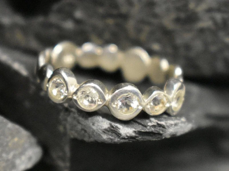 White Topaz Band - Silver Wedding Band - Stackable Ring