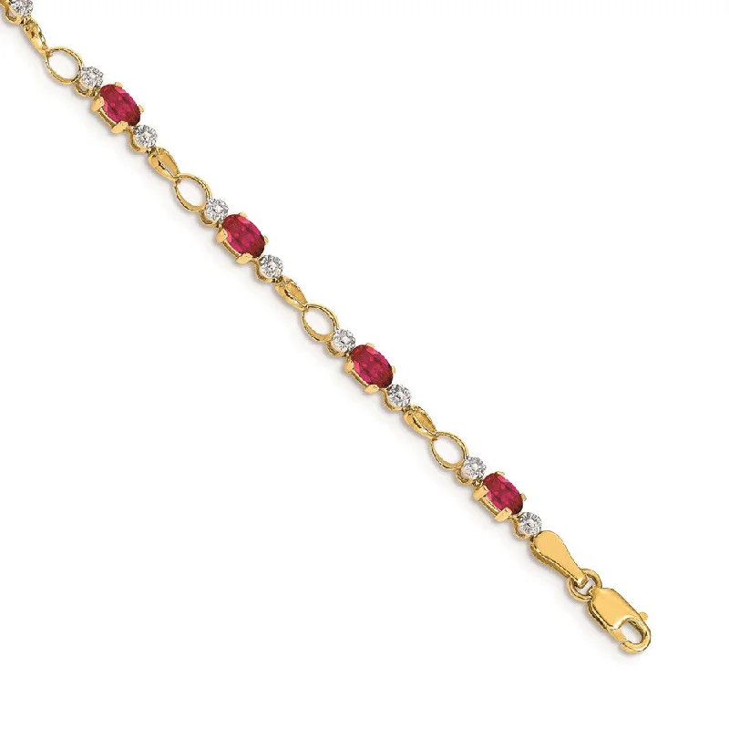 Women’s cuff bracelets-14k Completed Open-Link Diamond/Ruby Bracelet-WBC-BM4482-RU-001-YA