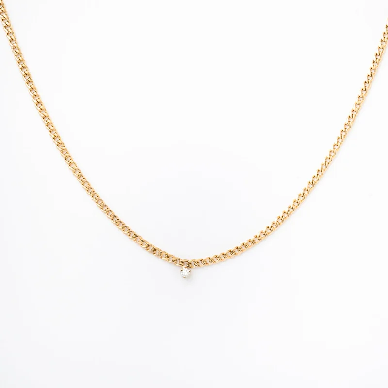 Women’s minimalist necklaces-Single Prong Diamond Small Curb Chain Necklace