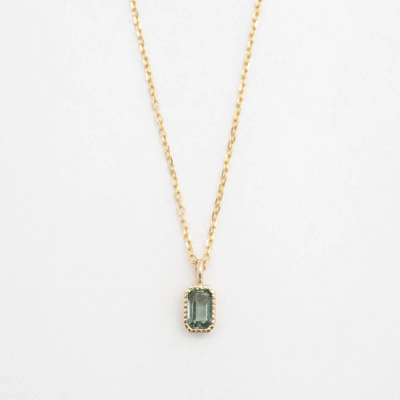 Women’s layered chain necklaces-Emerald Cut Green Sapphire Wisp Necklace