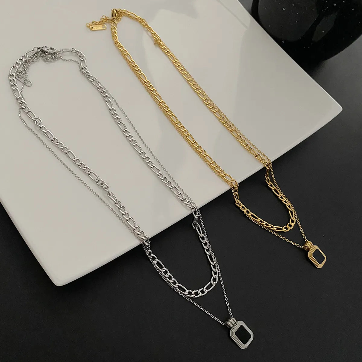 Women’s choker style necklaces-Fashion Geometric Titanium Steel Plating Layered Necklaces 1 Piece