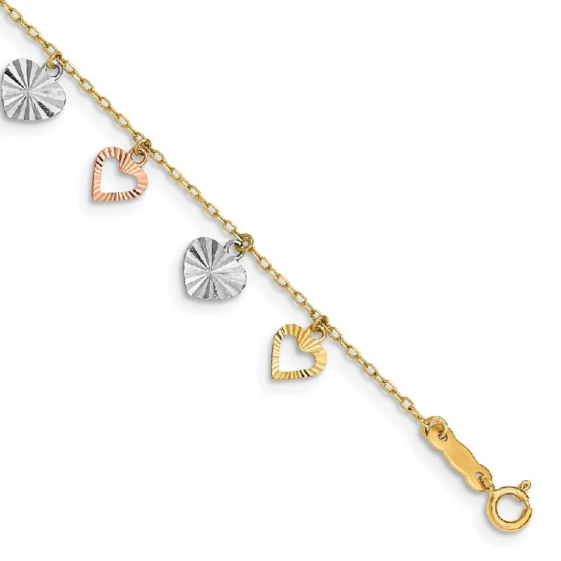 Women’s gold-plated bracelets-14k Tri-Color Heart Bracelet, 7.25"