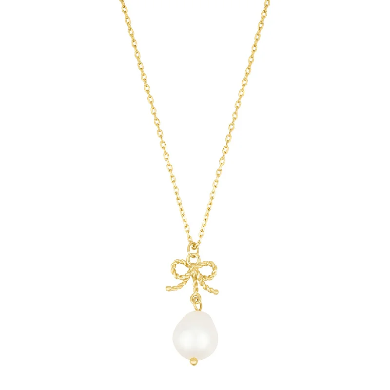 Women’s moon-shaped necklaces-14k Gold Plated Freshwater Pearl Bow Necklace