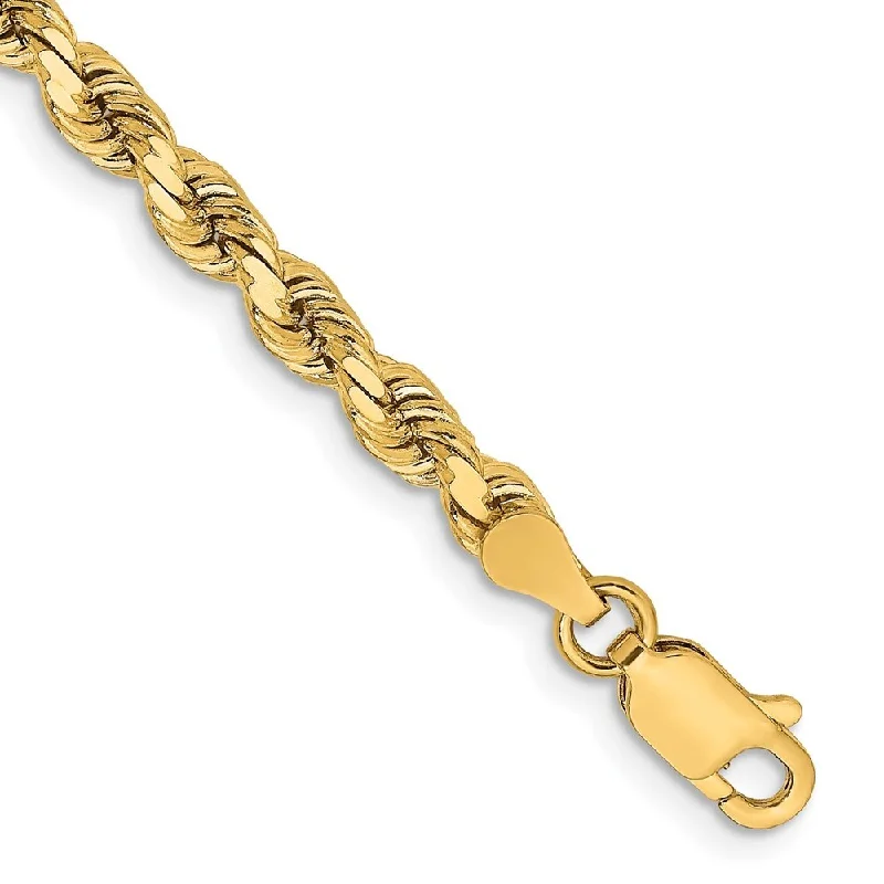 Women’s pearl charm bracelets-14k Yellow Gold 3.75mm Diamond-Cut Rope Chain Bracelet, 7"