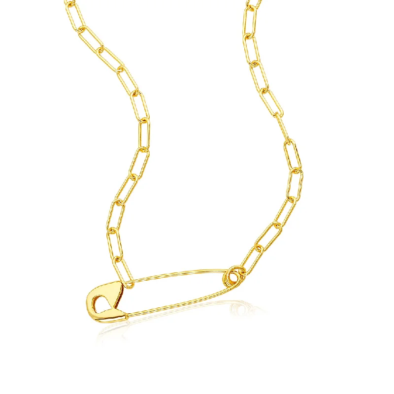 Women’s moonstone pendant necklaces-14k Gold Plated Safety Pin Paper Clip Chain Necklace