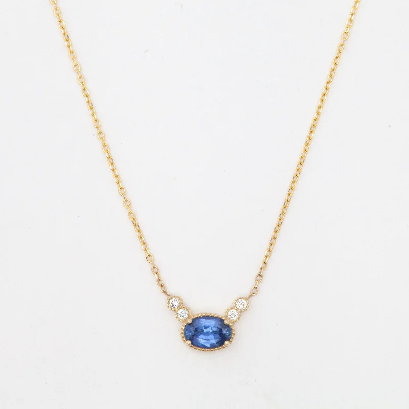 Women’s bar necklaces-Ceylon Sapphire Diamond Dew Necklace