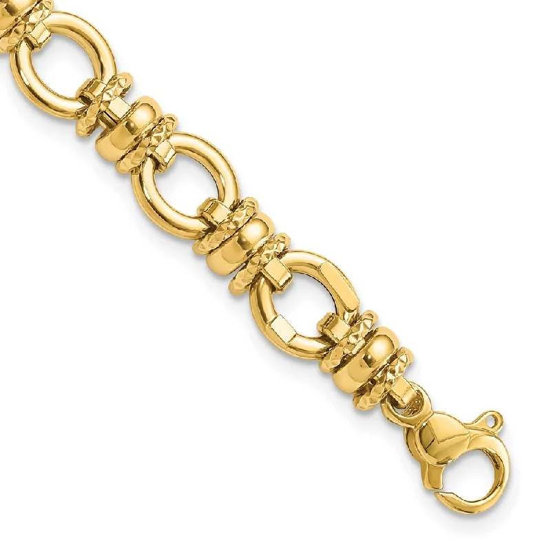 Women’s vintage gold bracelets-14k Yellow Gold 8mm Textured Fancy Link Bracelet, 7.75"