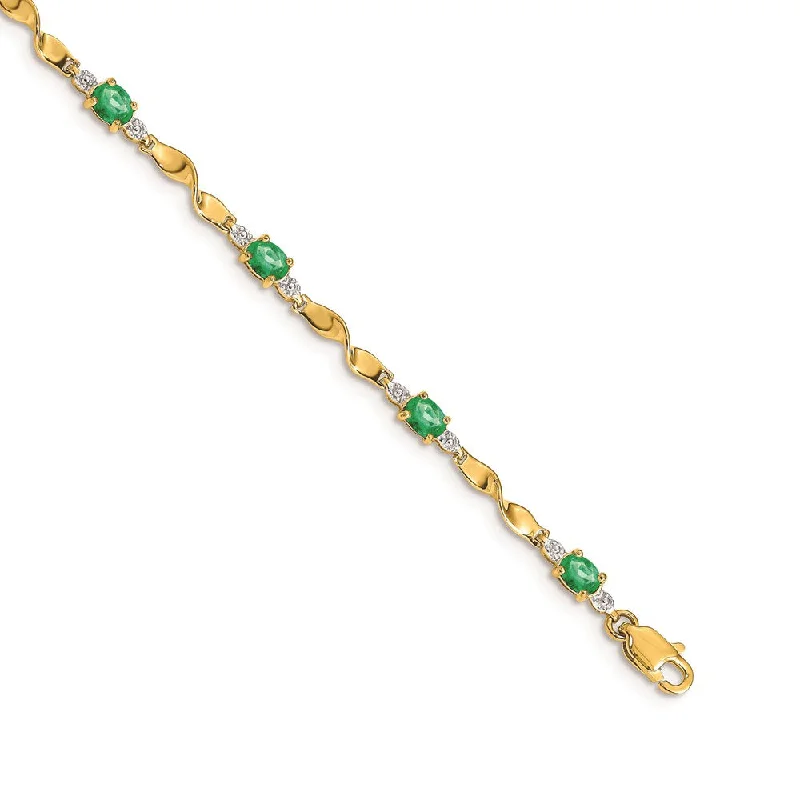 Women’s stacked gold bangles-14k Diamond and Oval Emerald Bracelet-WBC-BM4475-EM-001-YA