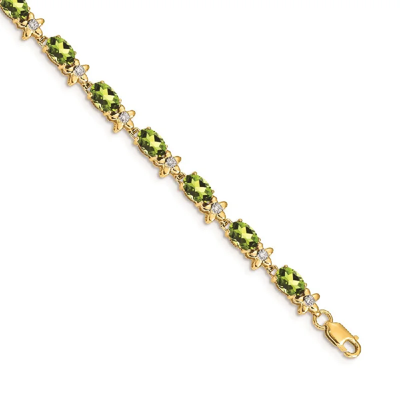 Women’s boho bracelets-14k Floral Diamond and Peridot Bracelet-WBC-BM4495-PE-010-YA