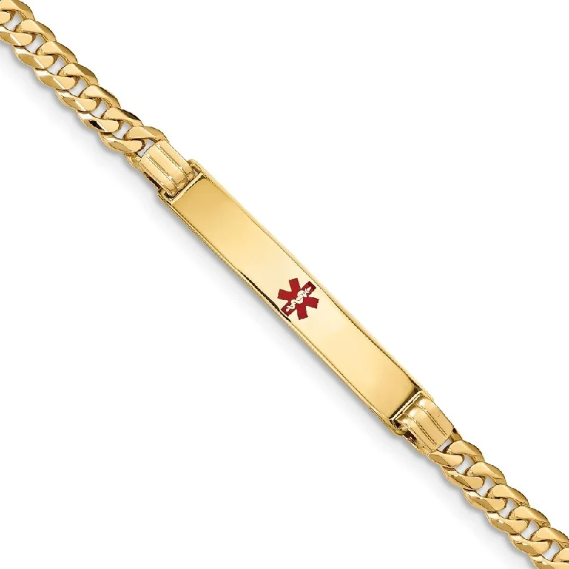 Women’s custom charm bangles-14k Yellow Gold 6.5mm Medical Red Enamel Curb Link ID Bracelet, 7"