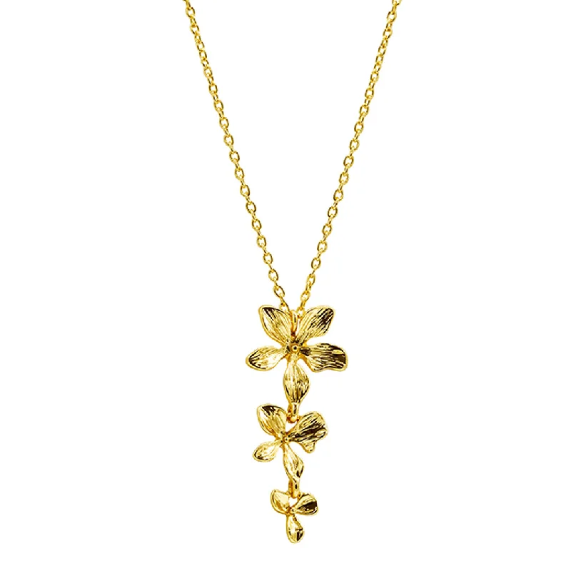 Women’s personalized necklaces-14k Gold Plated 3-Petal Necklace