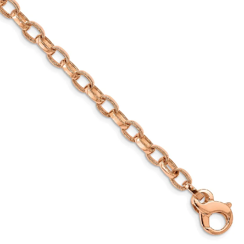 Women’s vintage bracelets-14k Rose Gold 5.0mm Fancy Link w/ Ridged Edges Bracelet-WBC-HL319-8.5