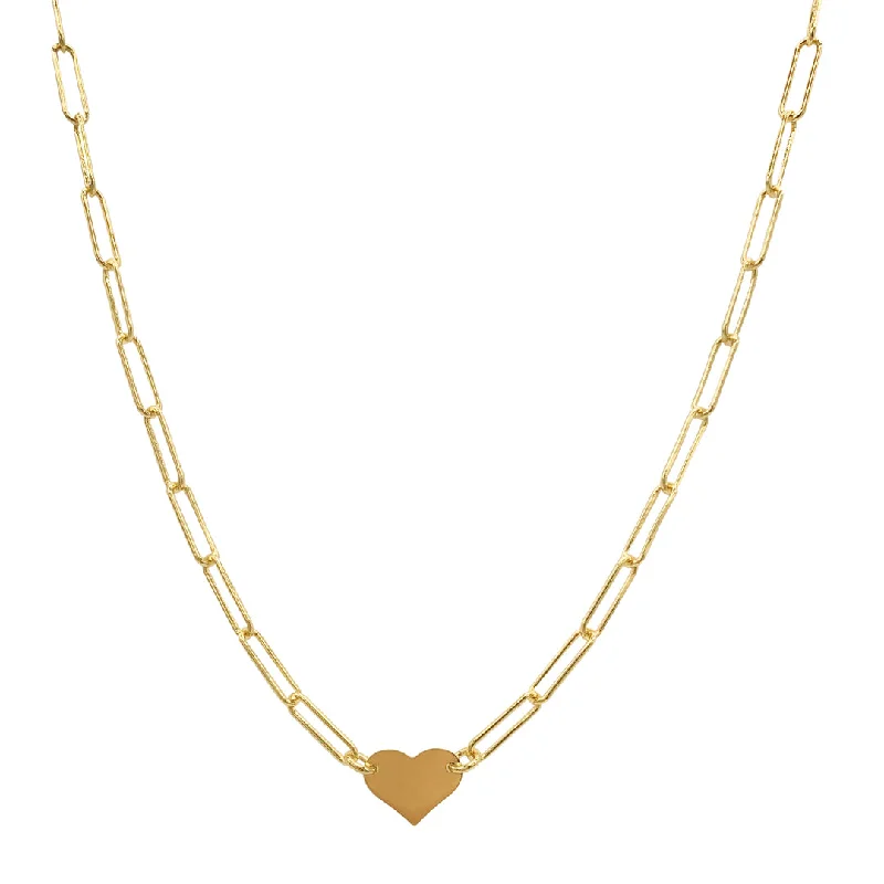 Women’s sterling silver necklaces-14k Gold Plated Heart Necklace with Paperclip Chain