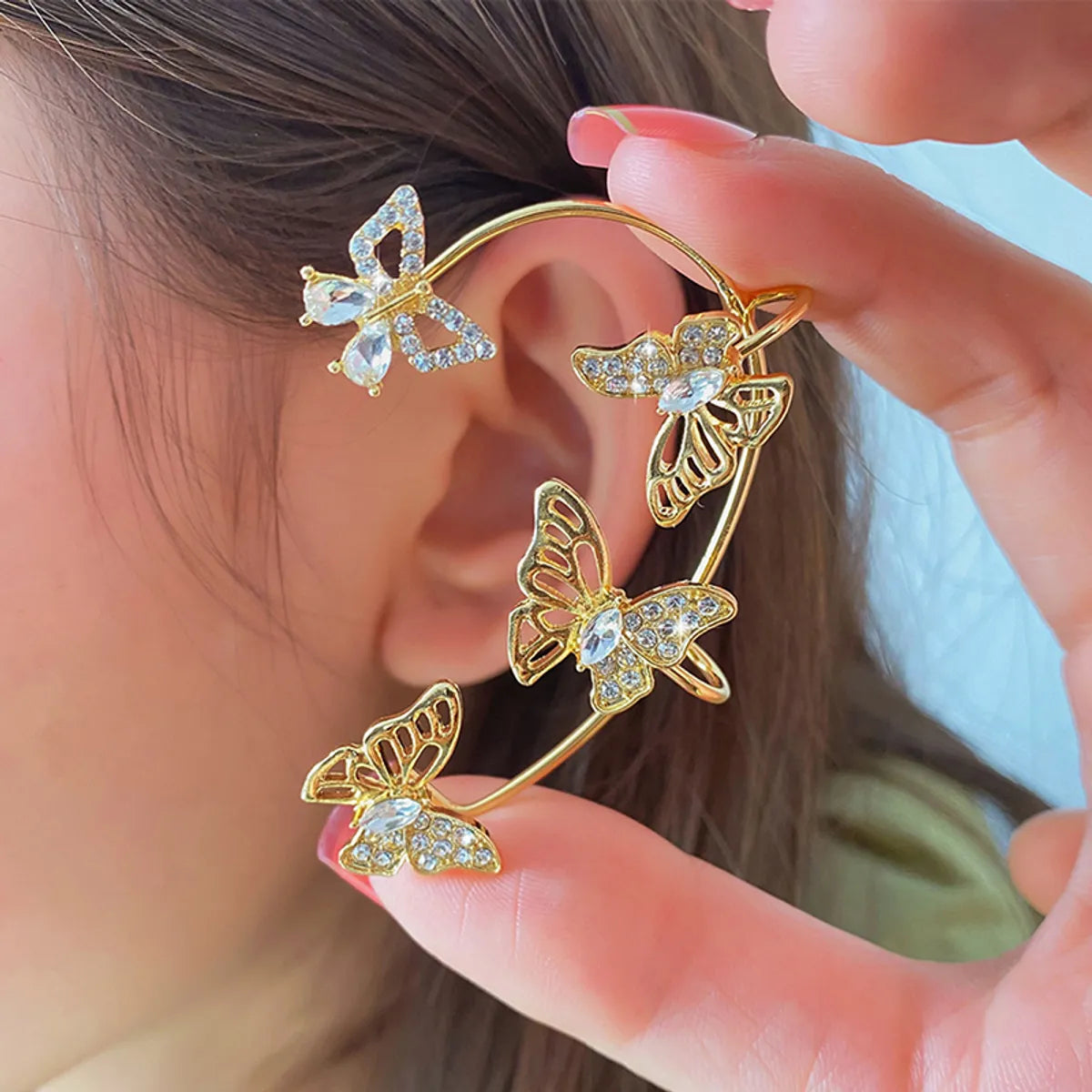 Women’s boho earrings-1 Piece Ig Style Elegant Butterfly Hollow Out Alloy Rhinestones Ear Cuffs