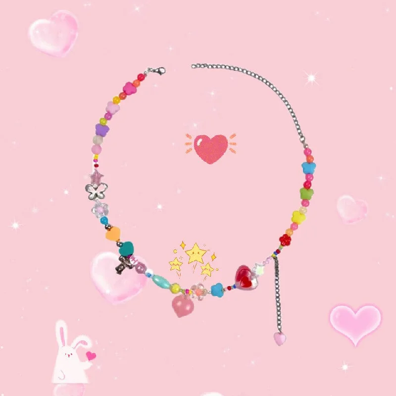 Butterfly Heart-Shaped Beaded Necklace