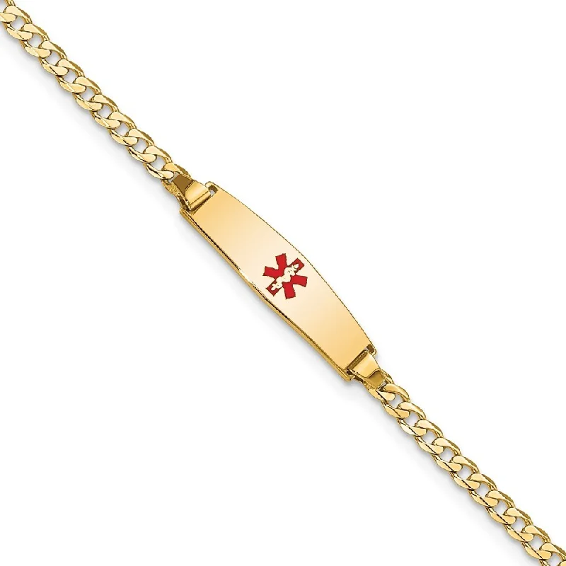 Women’s modern bangles-14k Yellow Gold 5.5mm Medical Soft Diamond Shape Red Enamel Curb ID Bracelet, 6"